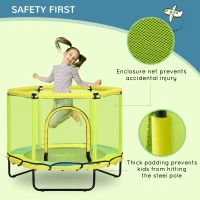 ZONEKIZ 140cm Kids Trampoline, Bungee Gym, with Safety Net, for Ages 3-10 Years - Yellow(m-4)