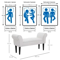 HOMCOM Banco de Pé de Cama Banco com Braços Curvados Estofado e Pés de Madeira Carga Máxima 130kg 102x31x51cm Branco(m-7)