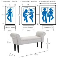 HOMCOM Banco de Pé de Cama Banco com Braços Curvados Estofado e Pés de Madeira Carga Máxima 130kg 102x31x51cm Cinza(m-4)