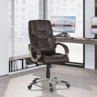 HOMCOM Home Office Chair High Back Computer Desk Chair with Faux Leather Adjustable Height Rocking Function Brown(m-10)