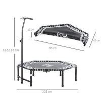 HOMCOM Trampoline de Fitness / Gymnastique Pliable haute performance Ø 122 cm élastiques Bungee + guidon hauteur réglable 122-138 cm gris noir(m-3)