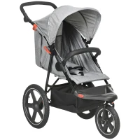 HOMCOM Foldable Three-Wheeler Baby Stroller w/ Canopy, Storage Basket - Grey(m-1)