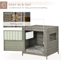 PawHut Wicker Dog Cage, with Lockable Door, Washable Cushion, for Small Dogs - Grey(m-4)