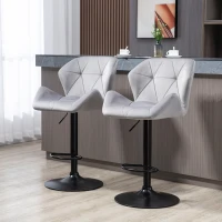 HOMCOM Bar Stools Set Of 2, Luxurious Velvet-Touch Barstools with Metal Frame Footrest Round Base Triangle Indenting Moulded Seat Adjustable Height Swivel Grey(m-10)