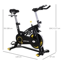 HOMCOM Bicicleta Estática Bicicleta Ciclismo Indoor com Ecrã LCD Volante de Inércia de 10kg 47x120x104.5-117cm Preto e Amarelo(m-3)