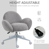 HOMCOM Makeup Vanity Chair, Cute Fluffy Desk Chair with Rolling Wheels for Bedroom Living Room, Grey(m-4)