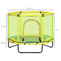 ZONEKIZ 140cm Kids Trampoline, Bungee Gym, with Safety Net, for Ages 3-10 Years - Yellow(m-3)