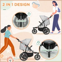 HOMCOM Foldable Three-Wheeler Baby Stroller w/ Canopy, Storage Basket - Grey(m-4)