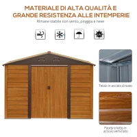 Outsunny Casetta da Giardino Porta Attrezzi in Acciaio con Porte Scorrevoli, 278x195x215cm, Marrone(m-4)