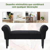 HOMCOM Banco de Pé de Cama Banco com Braços Curvados Estofado e Pés de Madeira Carga Máxima 130kg 102x31x51cm Preto(m-6)