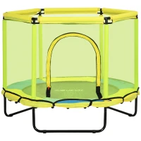 ZONEKIZ 140cm Kids Trampoline, Bungee Gym, with Safety Net, for Ages 3-10 Years - Yellow(m-1)