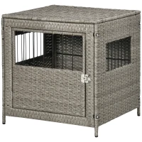 PawHut Wicker Dog Cage, with Lockable Door, Washable Cushion, for Small Dogs - Grey(m-11)