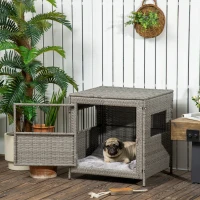 PawHut Wicker Dog Cage, with Lockable Door, Washable Cushion, for Small Dogs - Grey(m-2)