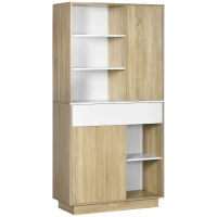 HOMCOM Credenza Moderna in Legno con Cassetto e Armadietti, 89x39.6x180cm, Legno e Bianco(m-1)
