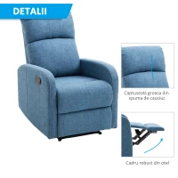 Homcom Fotoliu Relax Albastru – Rabatabil cu Taburet, 125 kg(m-6)