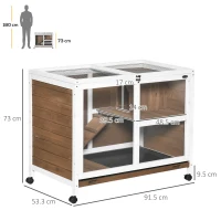 PawHut Wooden Rabbit Hutch, Bunny Cage w/ Tray, Ramp, Openable Roof, Wheels, 91.5 x 53.3 x 73cm - Brown(m-3)