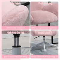 HOMCOM Makeup Vanity Chair, Cute Fluffy Desk Chair with Rolling Wheels for Bedroom Living Room, Pink(m-6)