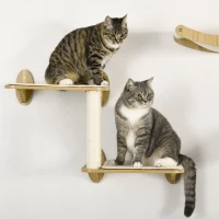 PawHut Prateleiras de Parede para Gatos 3 Peças com Caverna Rede Plataforma e Poste de Sisal Carvalho(m-8)