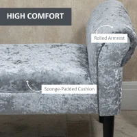 HOMCOM Ice Crush Velvet Fabric Upholstered Bed End Bench Padded Sponge Cushion with Armrests Rubber Wood - Silver-Tone and Grey(m-5)