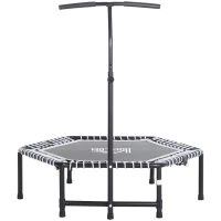HOMCOM Trampoline de Fitness / Gymnastique Pliable haute performance Ø 122 cm élastiques Bungee + guidon hauteur réglable 122-138 cm gris noir(m-7)