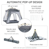 Outsunny 4 Person Automatic Camping Tent, Outdoor Pop Up Tent, Portable Backpacking Dome Shelter, Light Grey(m-5)