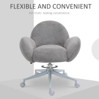 HOMCOM Makeup Vanity Chair, Cute Fluffy Desk Chair with Rolling Wheels for Bedroom Living Room, Grey(m-5)