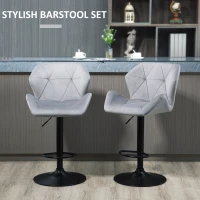 HOMCOM Bar Stools Set Of 2, Luxurious Velvet-Touch Barstools with Metal Frame Footrest Round Base Triangle Indenting Moulded Seat Adjustable Height Swivel Grey(m-4)