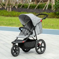 HOMCOM Foldable Three-Wheeler Baby Stroller w/ Canopy, Storage Basket - Grey(m-10)