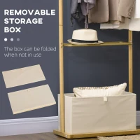 HOMCOM Clothes Rail, Bamboo Coat Stand, Garment Rack with Open Shelves and Fabric Storage Box for Bedroom, Hallway, Natural(m-6)