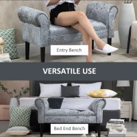 HOMCOM Ice Crush Velvet Fabric Upholstered Bed End Bench Padded Sponge Cushion with Armrests Rubber Wood - Silver-Tone and Grey(m-7)