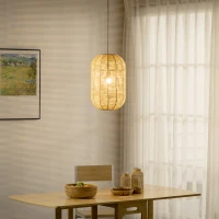 HOMCOM Candeeiro Suspenso de Corda de Papel Candeeiro de Teto com Corda Ajustável Ø30x47cm Natural e Preto(m-2)