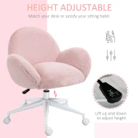 HOMCOM Makeup Vanity Chair, Cute Fluffy Desk Chair with Rolling Wheels for Bedroom Living Room, Pink(m-4)