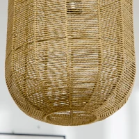 HOMCOM Candeeiro Suspenso de Corda de Papel Candeeiro de Teto com Corda Ajustável Ø30x47cm Natural e Preto(m-9)