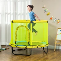 ZONEKIZ 140cm Kids Trampoline, Bungee Gym, with Safety Net, for Ages 3-10 Years - Yellow(m-10)