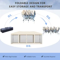 Outsunny 3 x 6 m Pop Up Gazebo with Mesh Sidewalls and Storage Bag, Party Tent Canopy Marquee for Garden, Patio - Beige(m-5)