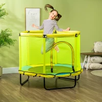 ZONEKIZ 140cm Kids Trampoline, Bungee Gym, with Safety Net, for Ages 3-10 Years - Yellow(m-2)