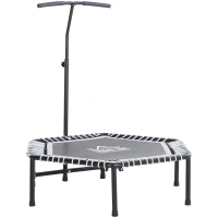 HOMCOM Trampoline de Fitness / Gymnastique Pliable haute performance Ø 122 cm élastiques Bungee + guidon hauteur réglable 122-138 cm gris noir(m-1)
