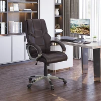 HOMCOM Home Office Chair High Back Computer Desk Chair with Faux Leather Adjustable Height Rocking Function Brown(m-2)
