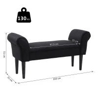 HOMCOM Banco de Pé de Cama Banco com Braços Curvados Estofado e Pés de Madeira Carga Máxima 130kg 102x31x51cm Preto(m-3)