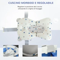 HOMCOM Vaschetta Bagnetto Pieghevole per Bambini 0-3 Anni con Indicatore di Temperatura e Cuscino, 81.5x50.5x23.5 cm, Blu(m-6)