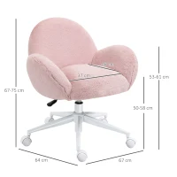 HOMCOM Makeup Vanity Chair, Cute Fluffy Desk Chair with Rolling Wheels for Bedroom Living Room, Pink(m-3)
