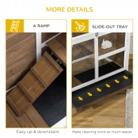 PawHut Wooden Rabbit Hutch, Bunny Cage w/ Tray, Ramp, Openable Roof, Wheels, 91.5 x 53.3 x 73cm - Brown(m-8)