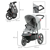 HOMCOM Foldable Three-Wheeler Baby Stroller w/ Canopy, Storage Basket - Grey(m-3)