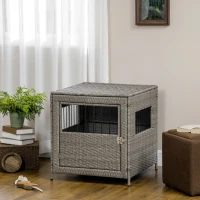 PawHut Wicker Dog Cage, with Lockable Door, Washable Cushion, for Small Dogs - Grey(m-10)