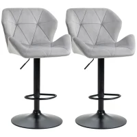 HOMCOM Bar Stools Set Of 2, Luxurious Velvet-Touch Barstools with Metal Frame Footrest Round Base Triangle Indenting Moulded Seat Adjustable Height Swivel Grey(m-1)