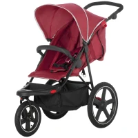 HOMCOM Foldable Three-Wheeler Baby Stroller w/ Canopy, Storage Basket - Red(m-11)
