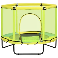 ZONEKIZ 140cm Kids Trampoline, Bungee Gym, with Safety Net, for Ages 3-10 Years - Yellow(m-11)