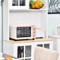 HOMCOM Freestanding Kitchen Cupboard, Storage Cabinet with Doors and Adjustable Shelves, Counter Top, Grid Glass Doors, 80L x 37W x 183H cm - White(m-9)