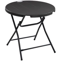 Outsunny Foldable Round Garden Table for 4, Outdoor Dining Table with HDPE Tabletop and Steel Frame, 80 x 80 x 73 cm, Dark Grey(m-1)