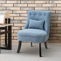 HOMCOM Fabric Single Sofa Dining Chair Tub Chair Upholstered W/ Pillow Solid Wood Leg Home Living Room Furniture Blue(m-2)